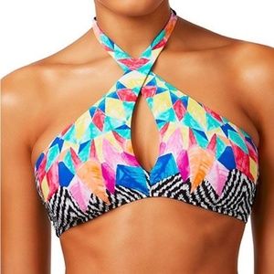Bar III Feather Daze HighNeck Crossover Bikini Top